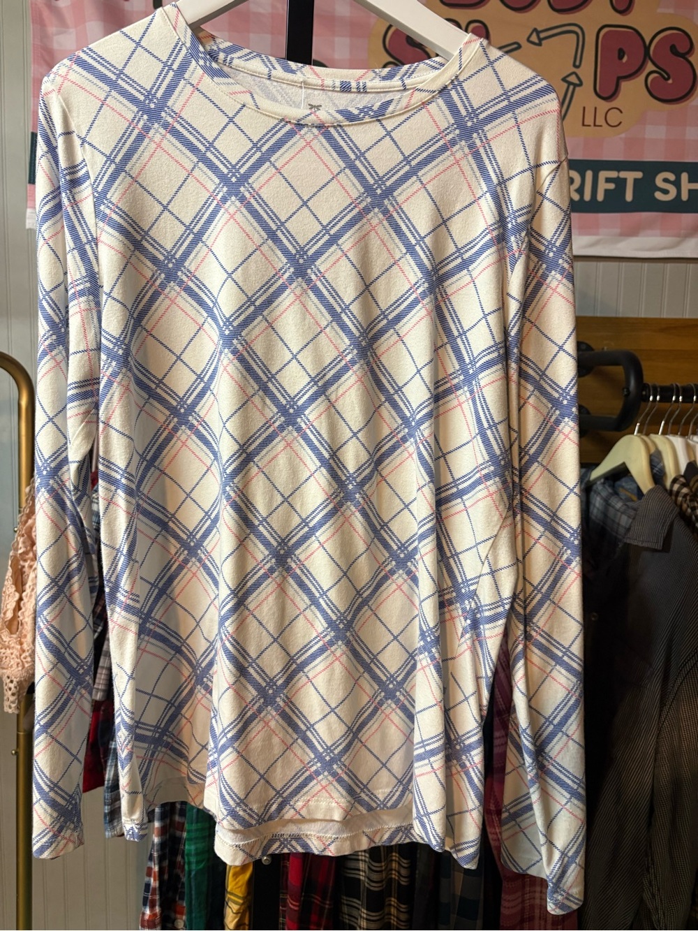 TALBOTS MEDIUM ✨ cotton long sleeve top white and blue VGUC